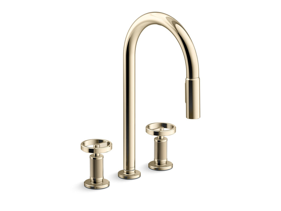 KOHLER K-28677-9RT2 Billet Touchless pull-down kitchen sink faucet with two-function sprayhead, vibrant french gold