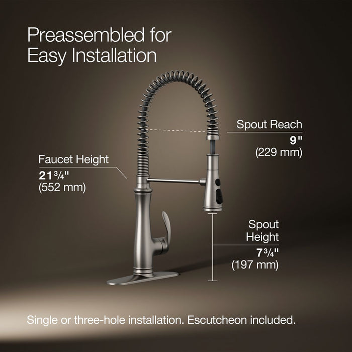 KOHLER K-29106 Bellera Semi-professional kitchen sink faucet with three-function sprayhead, vibrant stainless - view 5