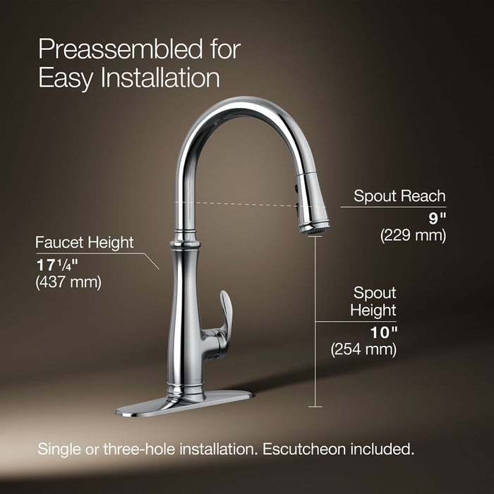 KOHLER K-29108 Bellera Touchless pull-down kitchen sink faucet with three-function sprayhead, polished chrome - view 5