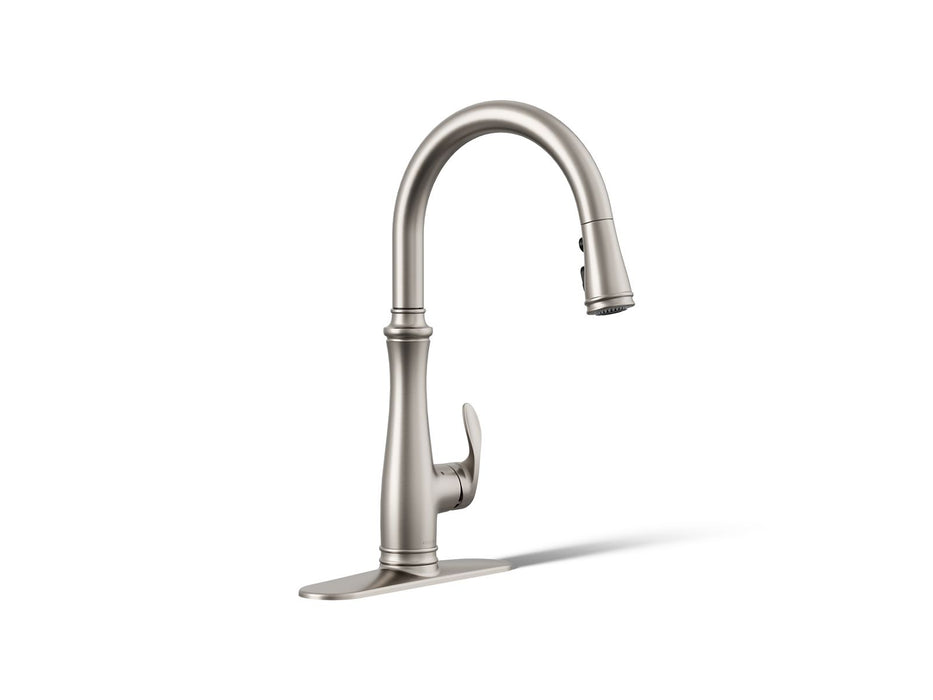 KOHLER K-29108 Bellera Touchless pull-down kitchen sink faucet with three-function sprayhead, vibrant stainless