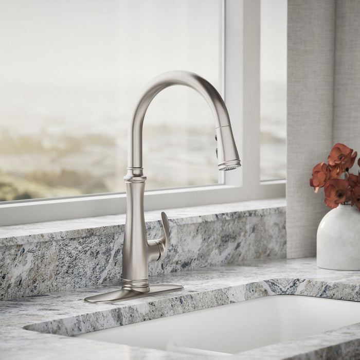KOHLER K-29108 Bellera Touchless pull-down kitchen sink faucet with three-function sprayhead, vibrant stainless - view 2