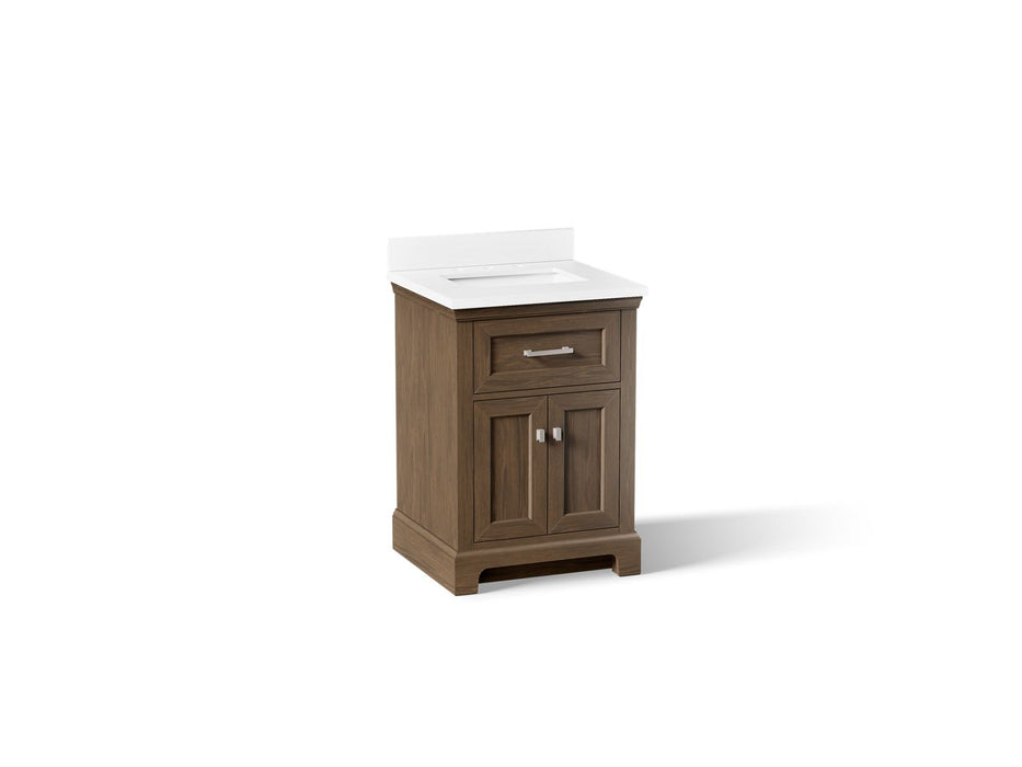 KOHLER K-29259-BD1 Charlemont 24" bathroom vanity cabinet with sink and quartz top, draper oak