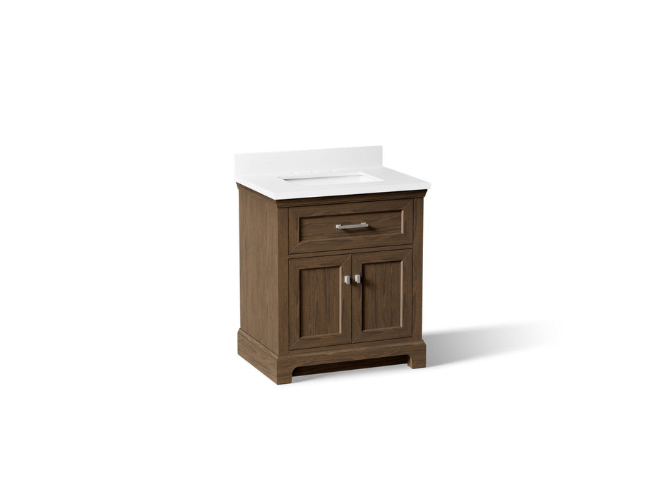 KOHLER K-29260-BD1 Charlemont 30" bathroom vanity cabinet with sink and quartz top, draper oak