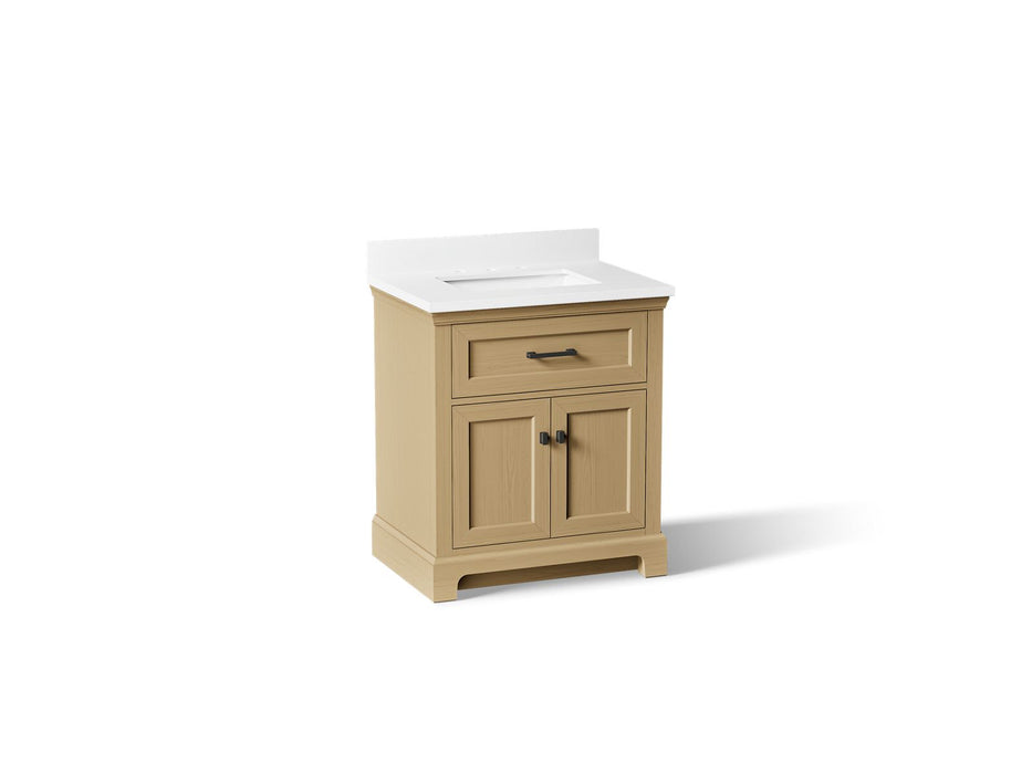 KOHLER K-29260-BD1 Charlemont 30" bathroom vanity cabinet with sink and quartz top, light oak