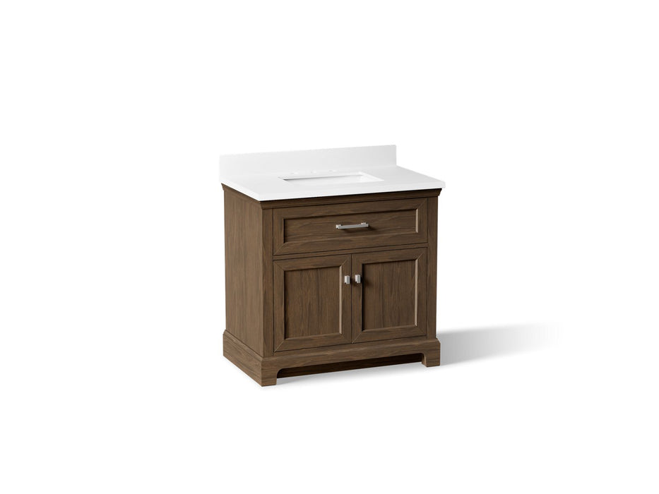 KOHLER K-29261-BD1 Charlemont 36" bathroom vanity cabinet with sink and quartz top, draper oak