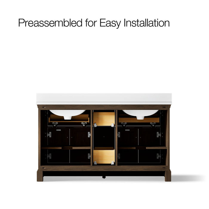 KOHLER K-29263-BD1 Charlemont 60" bathroom vanity cabinet with sinks and quartz top, draper oak - view 5