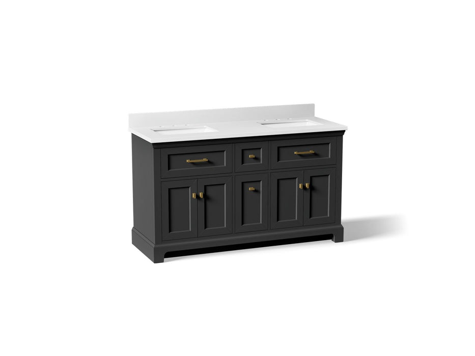 KOHLER K-29263-BD1 Charlemont 60" bathroom vanity cabinet with sinks and quartz top, ferrous grey
