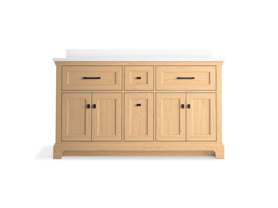 KOHLER K-29263-BD1 Charlemont 60" bathroom vanity cabinet with sinks and quartz top, light oak - view 3
