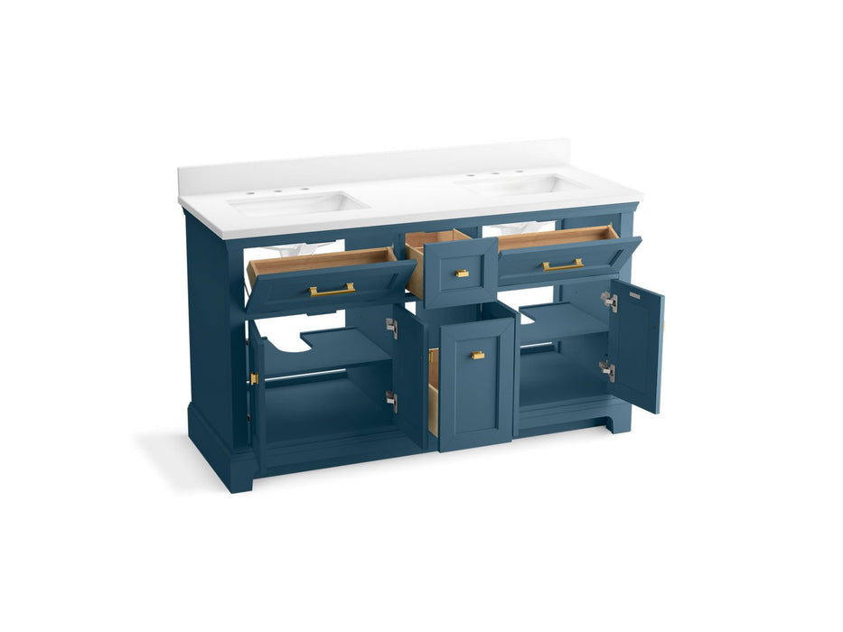 KOHLER K-29263-BD1 Charlemont 60" bathroom vanity cabinet with sinks and quartz top, tidal blue - view 2