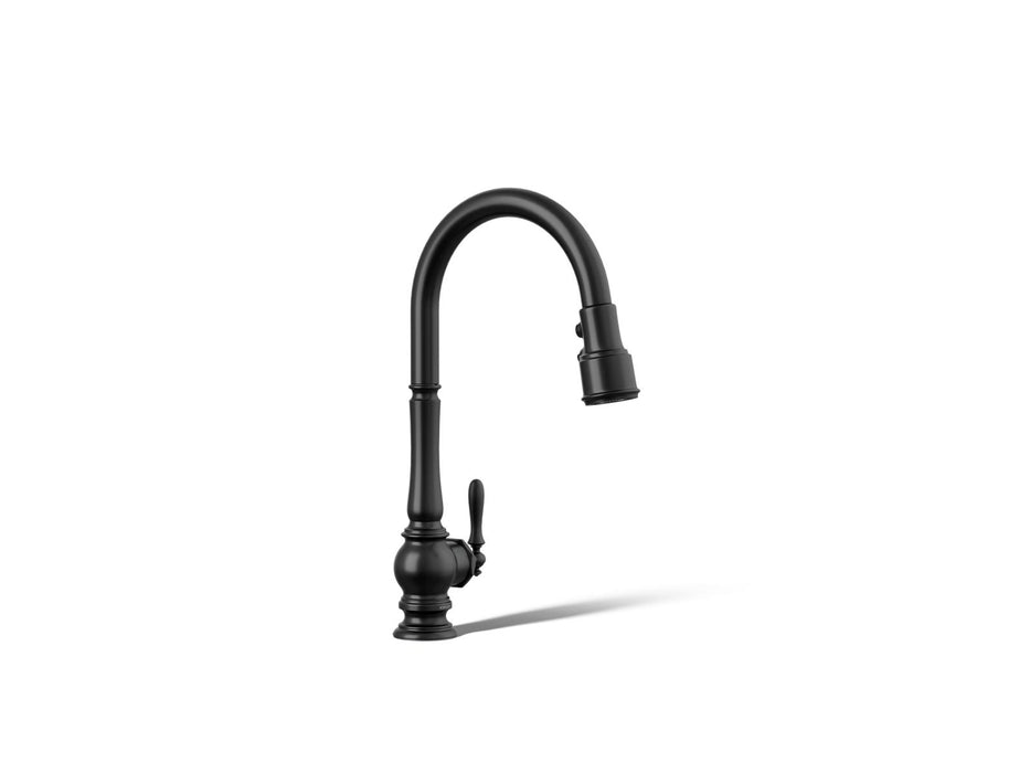 KOHLER K-29709 Artifacts Touchless pull-down kitchen sink faucet with three-function sprayhead, matte black