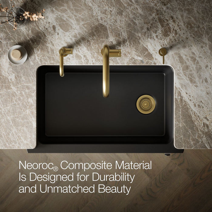 KOHLER K-29825 Cairn 34" undermount single-bowl farmhouse kitchen sink with faceted design, matte black - view 4