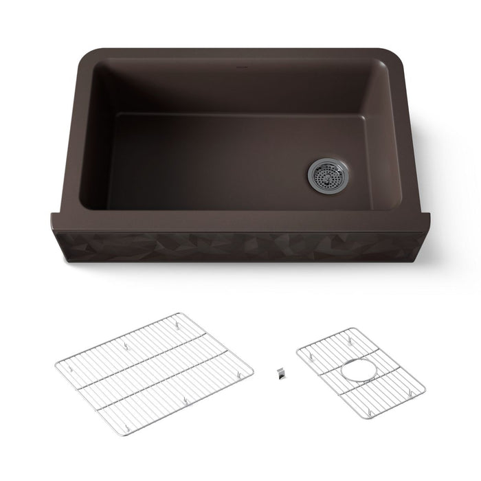 KOHLER K-29825 Cairn 34" undermount single-bowl farmhouse kitchen sink with faceted design, matte brown - view 5