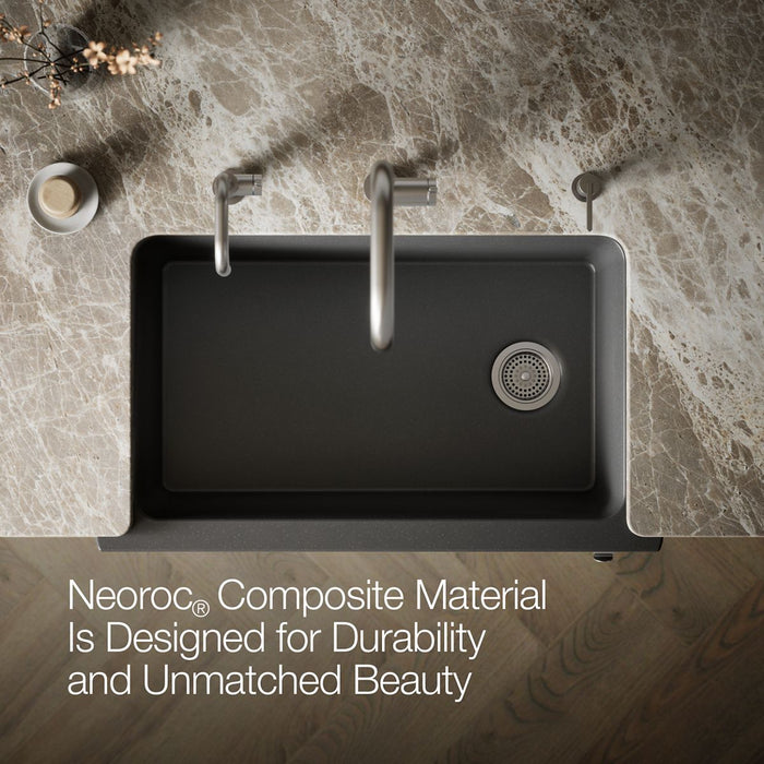 KOHLER K-29825 Cairn 34" undermount single-bowl farmhouse kitchen sink with faceted design