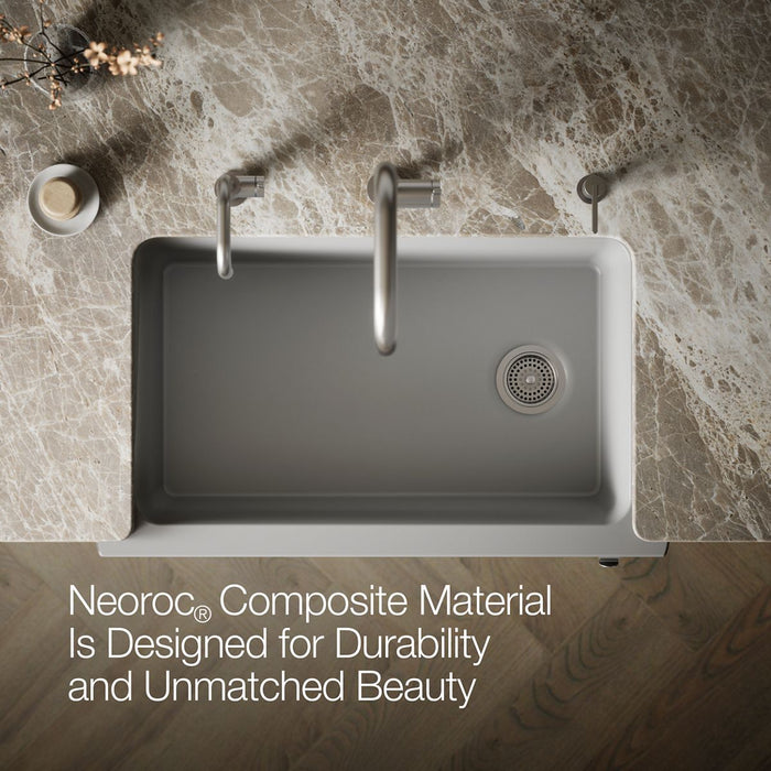 KOHLER K-29825 Cairn 34" undermount single-bowl farmhouse kitchen sink with faceted design, matte grey - view 4