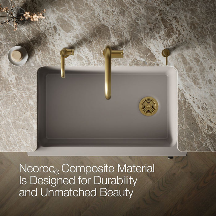 KOHLER K-29825 Cairn 34" undermount single-bowl farmhouse kitchen sink with faceted design, matte taupe - view 3