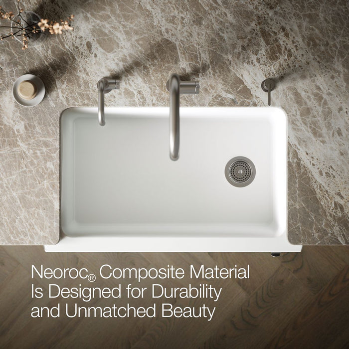KOHLER K-29825 Cairn 34" undermount single-bowl farmhouse kitchen sink with faceted design, matte white - view 4