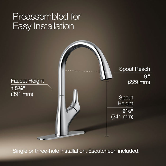 KOHLER K-30469 Rival Pull-down kitchen sink faucet with two-function sprayhead