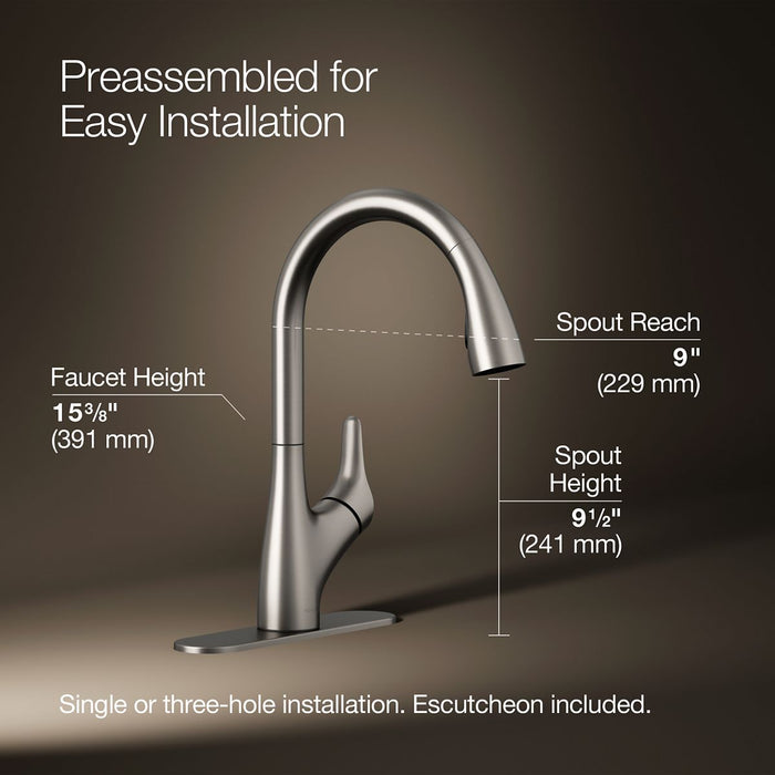 KOHLER K-30469 Rival Pull-down kitchen sink faucet with two-function sprayhead