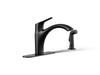 KOHLER K-30471 Rival Single-handle kitchen sink faucet with side sprayer, matte black