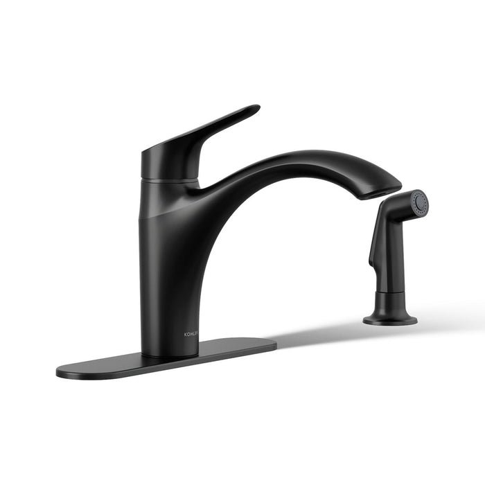 KOHLER K-30471 Rival Single-handle kitchen sink faucet with side sprayer, matte black - view 4