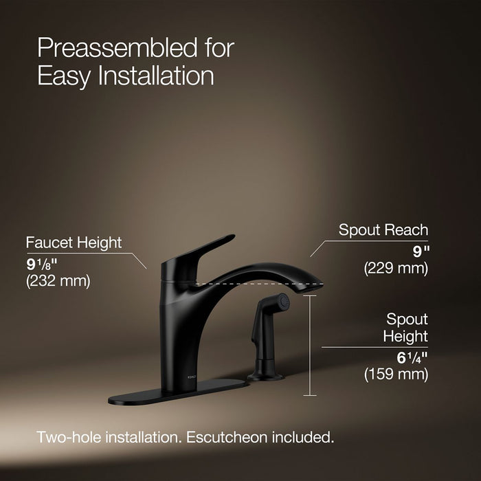 KOHLER K-30471 Rival Single-handle kitchen sink faucet with side sprayer, matte black - view 5