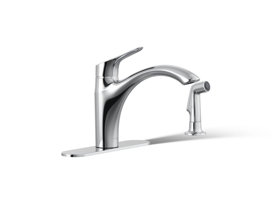 KOHLER K-30471 Rival Single-handle kitchen sink faucet with side sprayer, polished chrome