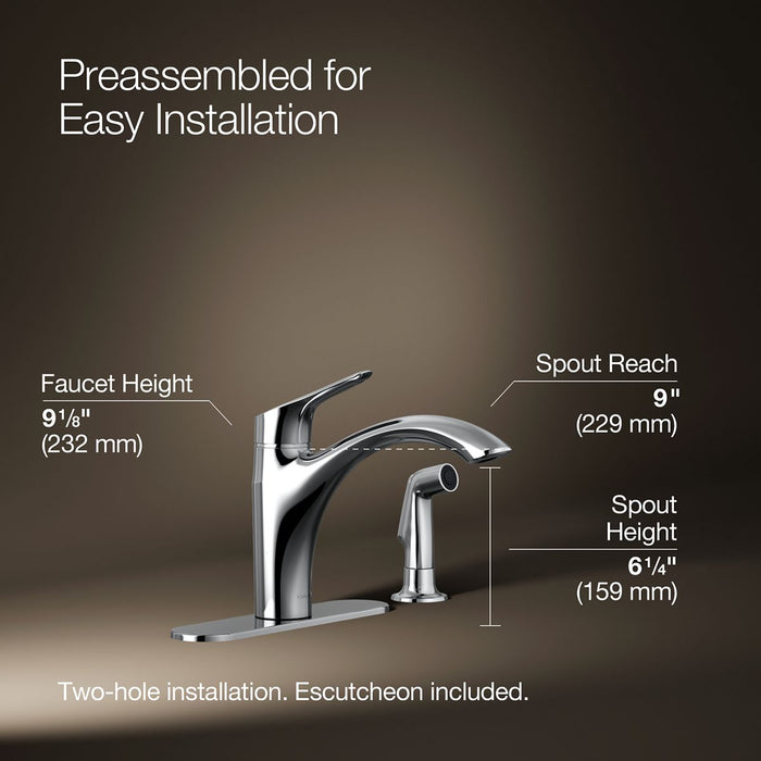 KOHLER K-30471 Rival Single-handle kitchen sink faucet with side sprayer, polished chrome - view 5