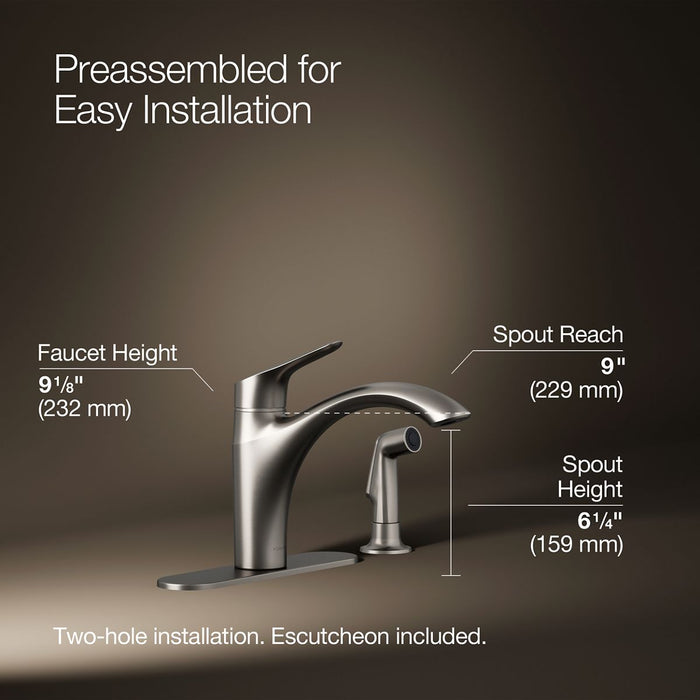 KOHLER K-30471 Rival Single-handle kitchen sink faucet with side sprayer, vibrant stainless - view 5
