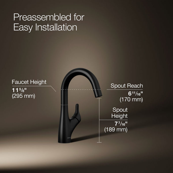 KOHLER K-30472 Rival Single-handle bar sink faucet, matte black - view 5