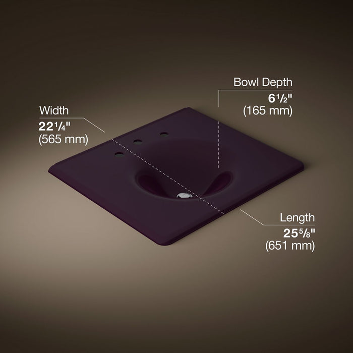 KOHLER K-3048-8 Iron/Impressions 25" Enameled Cast Iron Vanity Top with Integrated Round Sink, black plum - view 3