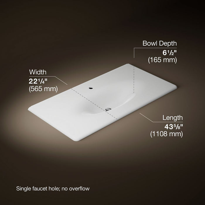 KOHLER K-3052-1 Iron/Impressions 43" Enameled Cast Iron Vanity Top with Integrated Oval Sink