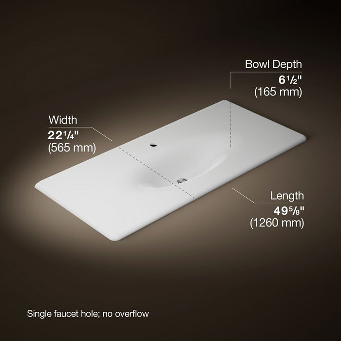 KOHLER K-3053-1 Iron/Impressions 49" Enameled Cast Iron Vanity Top with Integrated Oval Sink