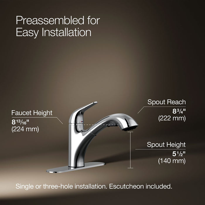 KOHLER K-30612 Jolt Pull-out kitchen sink faucet with two-function sprayhead, polished chrome - view 5