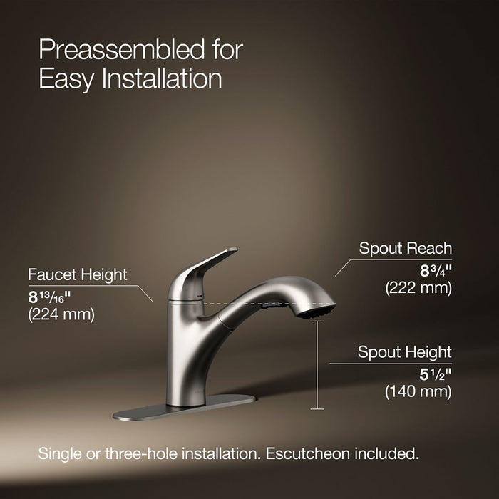 KOHLER K-30612 Jolt Pull-out kitchen sink faucet with two-function sprayhead, vibrant stainless - view 5