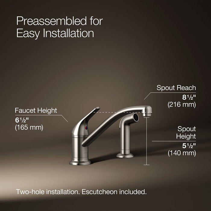 KOHLER K-30614 Jolt Single-handle kitchen sink faucet with side sprayer, vibrant stainless - view 4