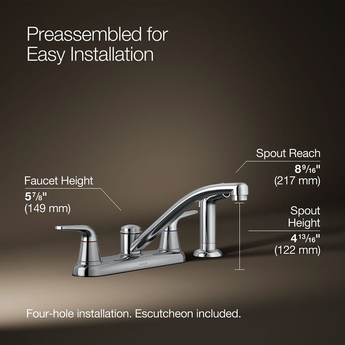 KOHLER K-30616 Jolt Two-handle kitchen sink faucet with side sprayer, polished chrome - view 5