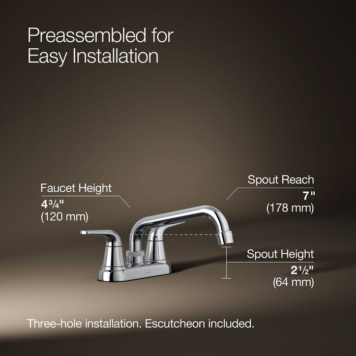 KOHLER K-30618 Jolt Two-handle utility sink faucet, polished chrome - view 3