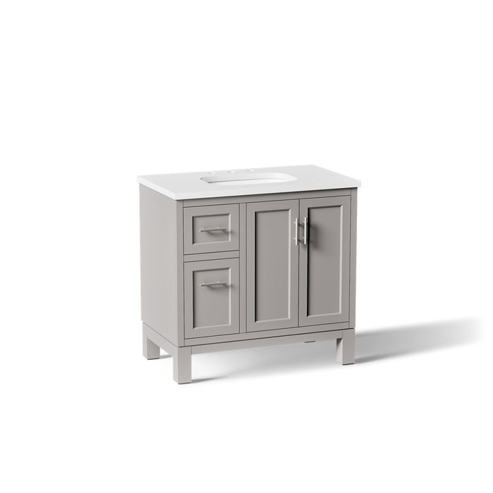 KOHLER K-31244-ASB Quo 36" Bathroom Vanity Cabinet with Sink and Quartz Top, Mohair Grey - 3/4 view of product