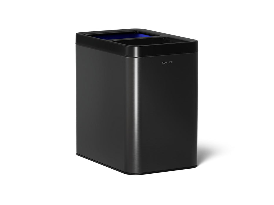 KOHLER K-31315 22-liter dual-compartment open-top trash can, black stainless