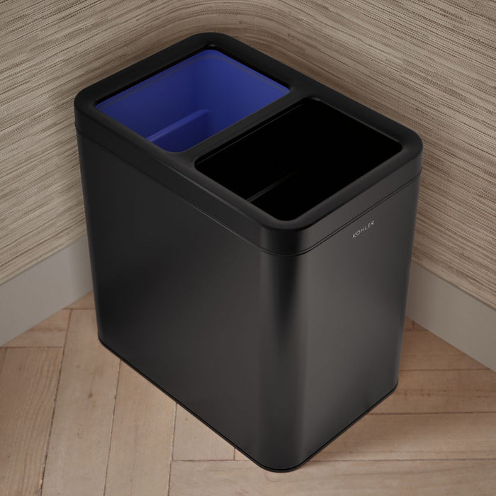 KOHLER K-31315 22-liter dual-compartment open-top trash can, black stainless - view 3