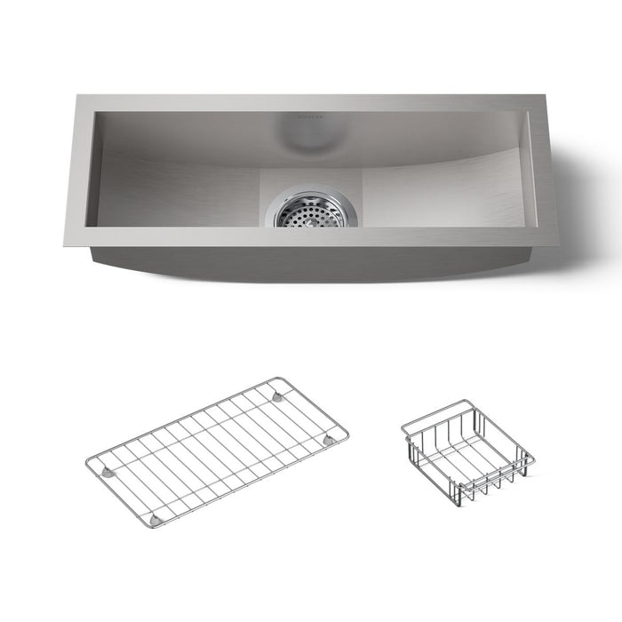 KOHLER K-3154-NA Undertone 22" x 8-1/4" x 5-1/4" Undermount single-bowl trough kitchen sink, includes wire basket and...