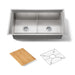 KOHLER K-3159-NA Poise 33" x 18" x 9-1/2" Undermount double-equal bowl kitchen sink, includes cutting board and rack,...