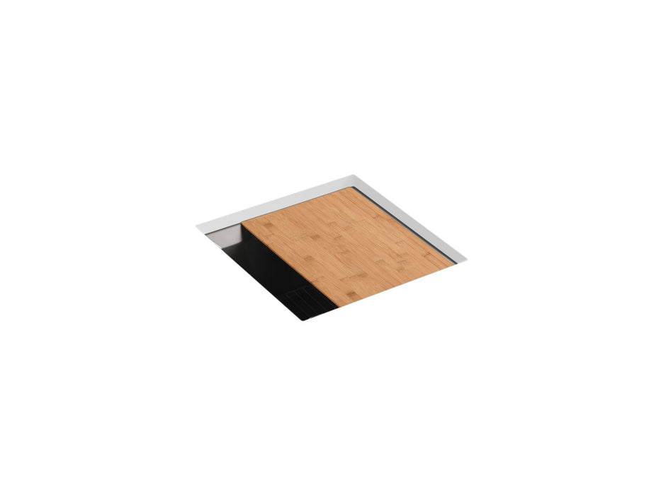 KOHLER K-3161-NA Poise 18" x 18" x 9-1/2" Undermount bar sink with rack and cutting board, stainless steel