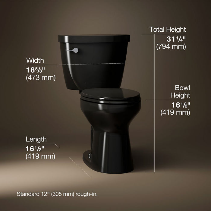 KOHLER K-31620-RA Cimarron ComForteeight Two-piece elongated 1.6 gpf chair-height toilet, black black - view 4