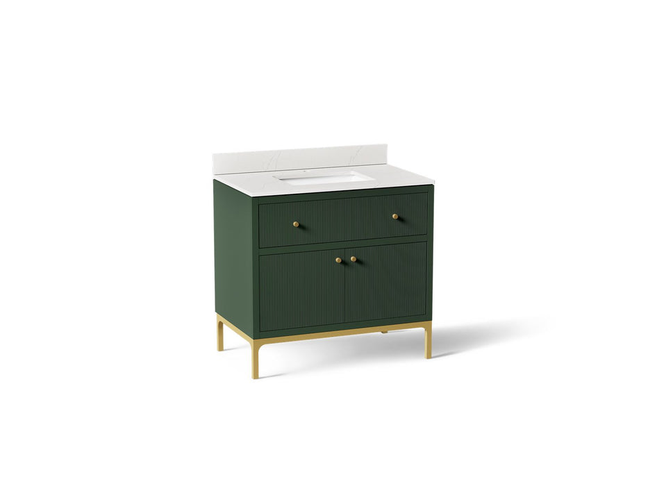 KOHLER K-32760 Calpa 36" bathroom vanity cabinet with sink and quartz top, emerald green