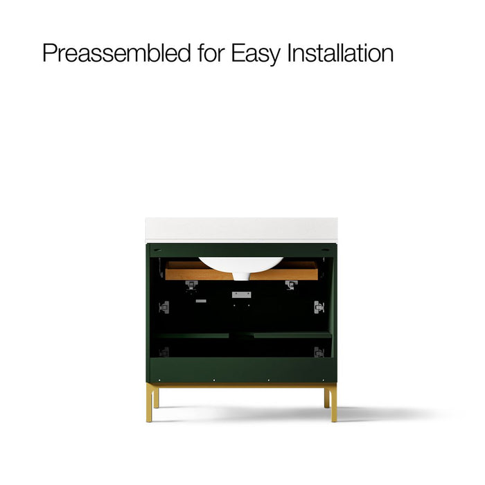 KOHLER K-32760 Calpa 36" bathroom vanity cabinet with sink and quartz top, emerald green - view 3