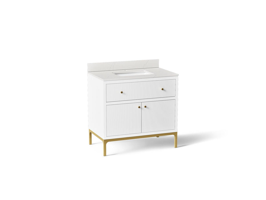 KOHLER K-32760 Calpa 36" bathroom vanity cabinet with sink and quartz top, white