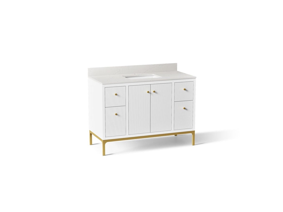 KOHLER K-32834 Calpa 48" bathroom vanity cabinet with sink and quartz top, white