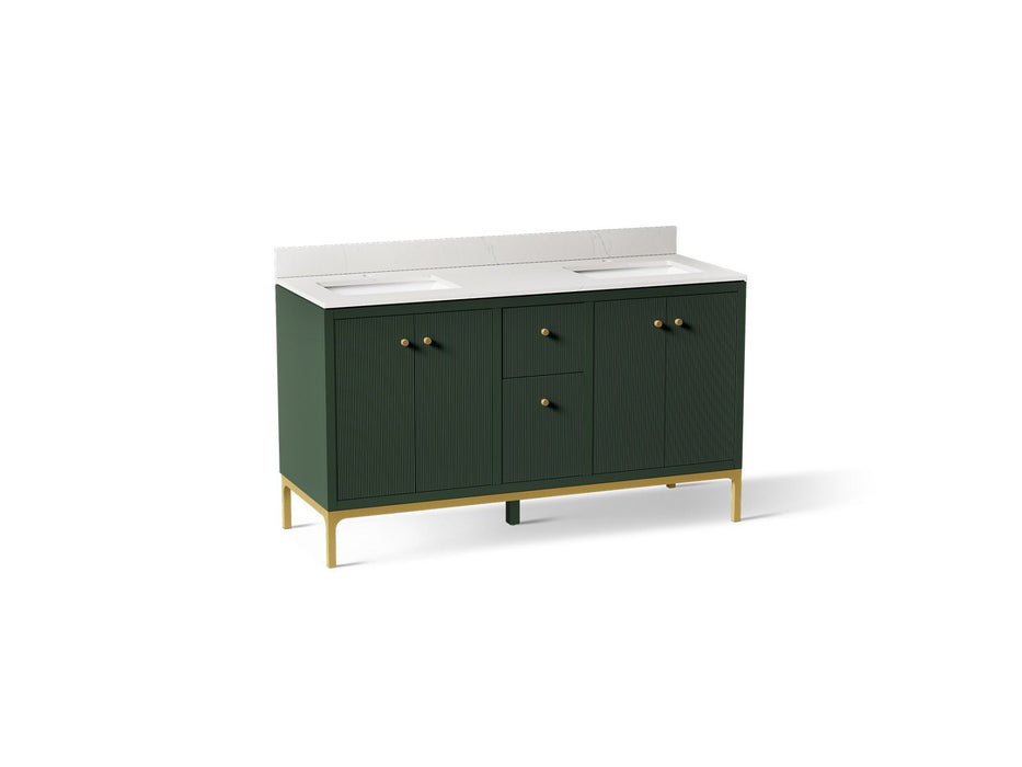 KOHLER K-32835 Calpa 60" bathroom vanity cabinet with sinks and quartz top, emerald green