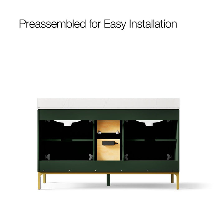 KOHLER K-32835 Calpa 60" bathroom vanity cabinet with sinks and quartz top, emerald green - view 3